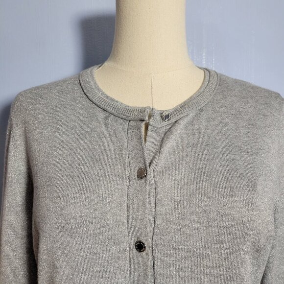 Calvin Klein Medium Light Gray Metallic Classic Lightweight Button Up Sweater - Picture 2 of 10